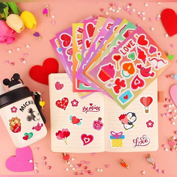 🍎 New 500+ Love Hearts Stickers Cupcake Keys Arrows Birds Scrapbook Valentines - Picture 5 of 11